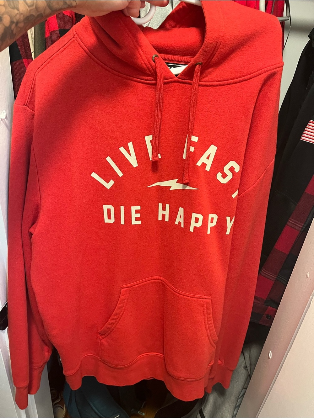 Red Live Fast Die Happy Pullover Hoodie